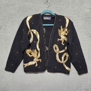 Women's Vintage Bellepointe Angel Singing Sequins Holiday Christmas Gold Medium